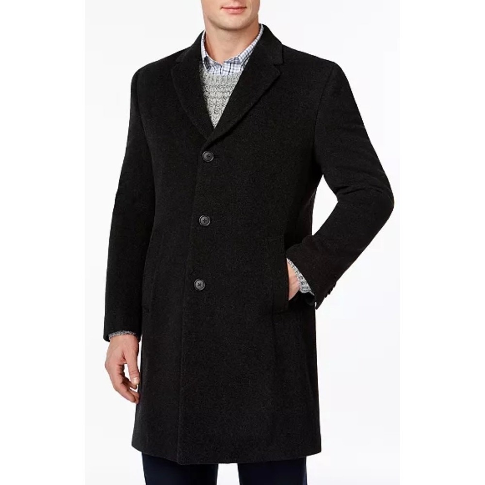 Tommy Hilfiger Addison Men Black THFlex Stretch Wool Blend Overcoat 40 Short NWT